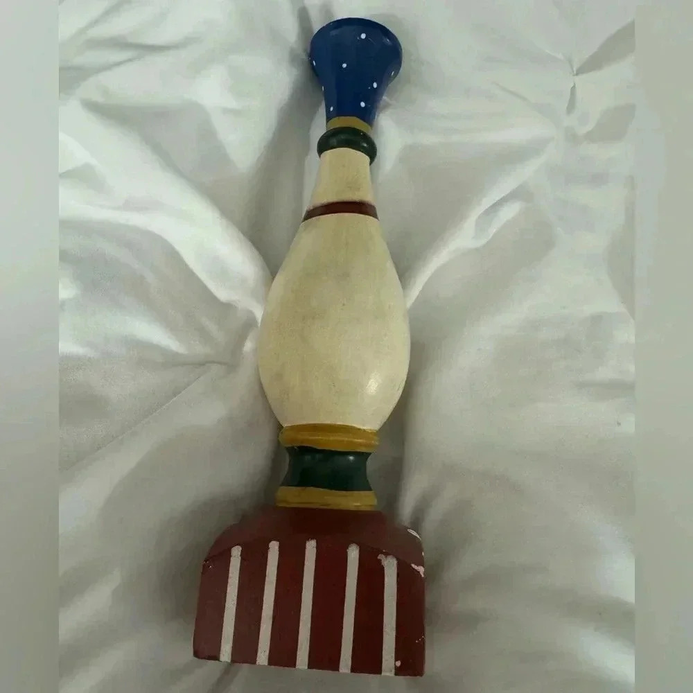 VTG 90’s Candlestick Christmas Snowman Cottagecore Country Wooden Hand Painted - Picture 5 of 11